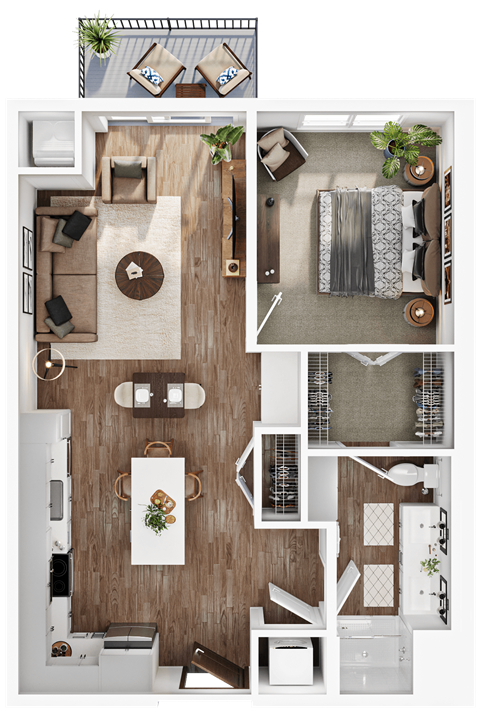 Floor plan for 1 bed, 1 bath, 780 sqft